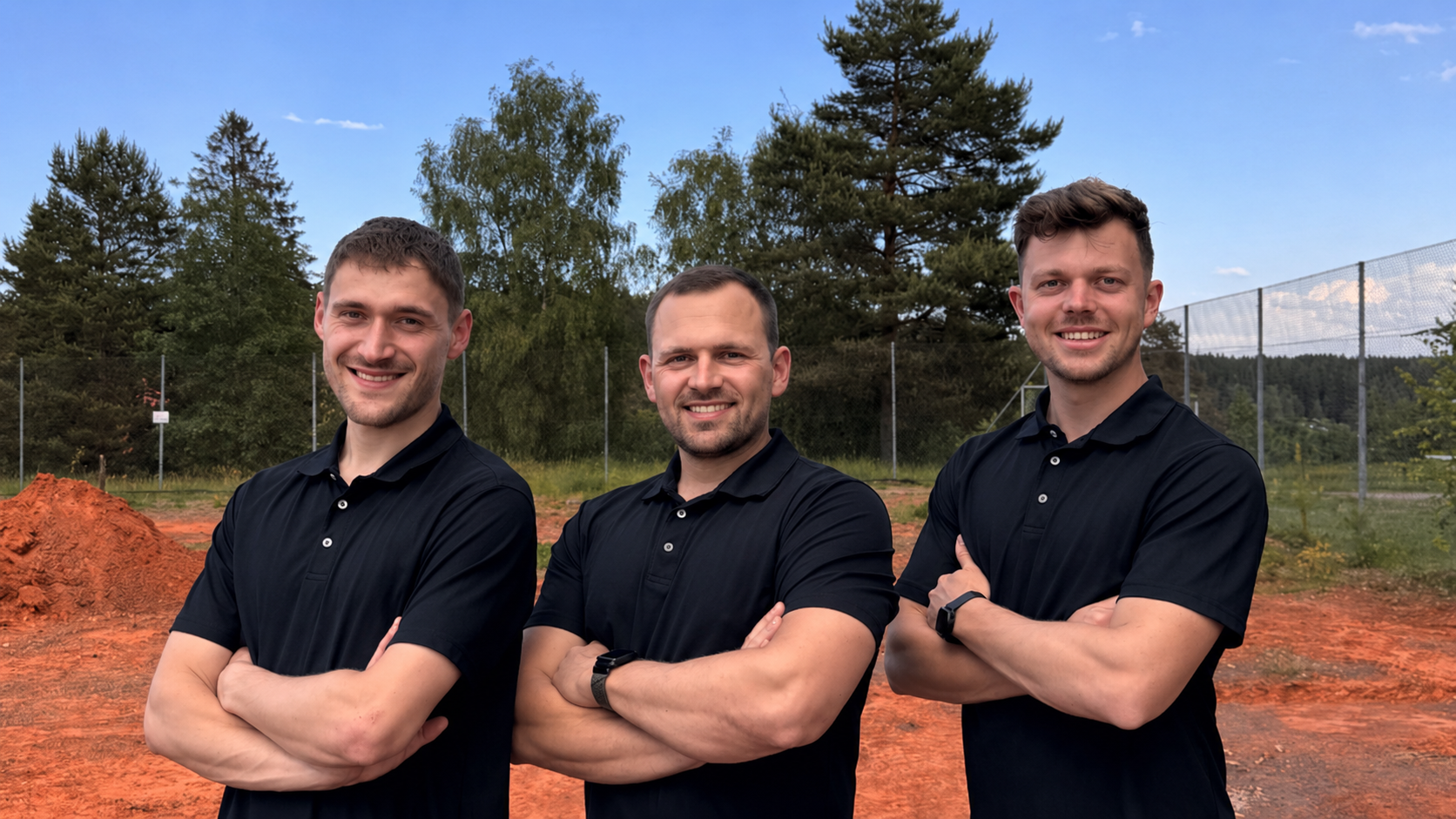 Christian Wälde, Marius Helmke und Luca Herrmann am Standort der geplanten Padelanlage